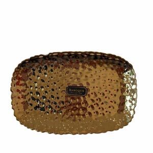 Baroque Collection Serving Tray 11X7 Hammered Gold Ceramic Holiday Glam New